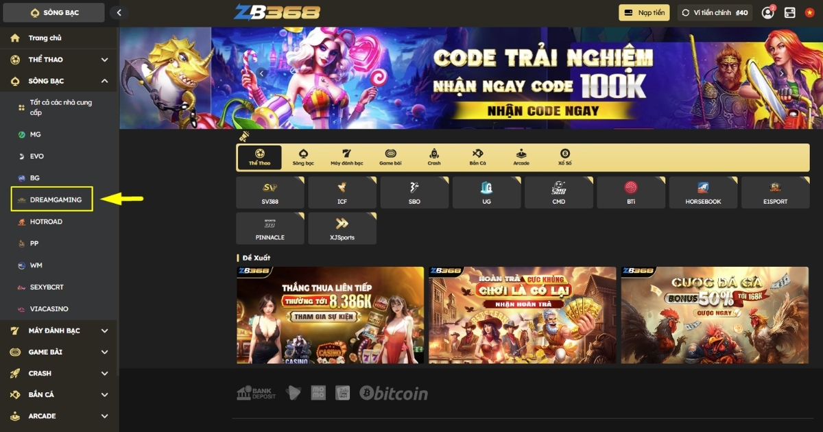 Vào sảnh DreamGaming tại ZB368